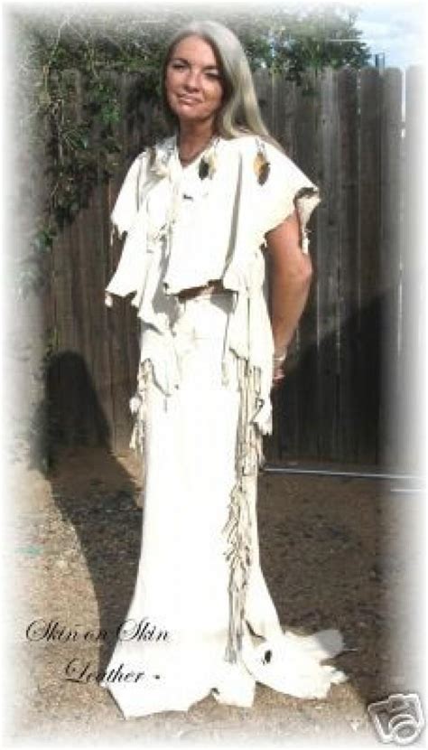 Leather Deerskin Wedding Two Piece Outfit Dress Native American Style Regalia Pow Wow In Cream