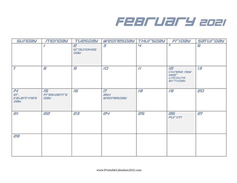 65 Free February 2021 Calendar Printable With Holidays 1 Calendar