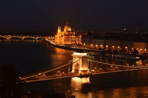 Chain Bridge And Hungarian Parliament Budapest Hungary