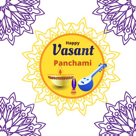 Vasant Panchami Flat Design Veena And Candles Mandala Feather Png Image Vector Vasant Panchami