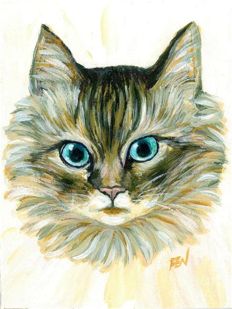 Elegant Furry Cat With Sharp Blue Eyes Painting By Jingfen Hwu
