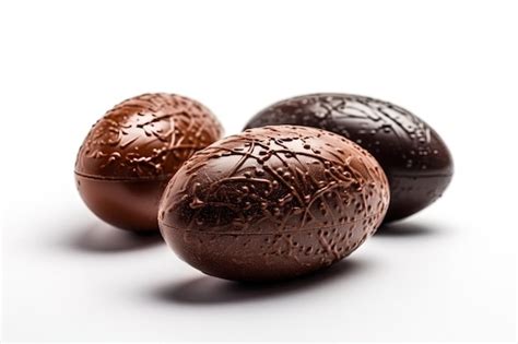 Premium Photo Three Beautifully Designed Chocolate Easter Eggs Generative Ai