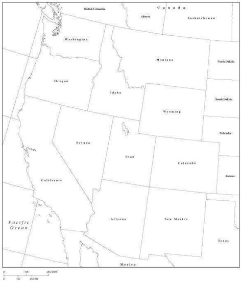 Usa West Region Black And White Map With State Boundaries