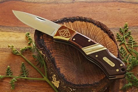 Engraved Old Timer Pocket Folding Knife With Leather Sheath