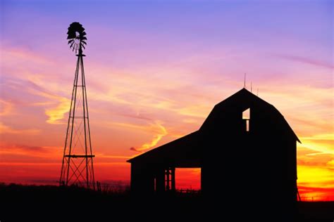 Beautiful Windmill And Barn At Sunset Stock Photo Download Image Now