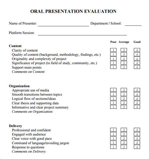 Free 6 Sample Presentation Evaluations In Pdf