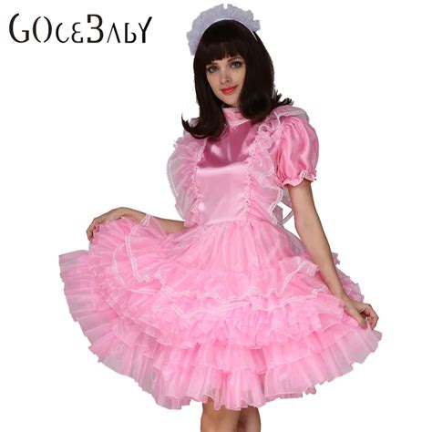 Sissy Forced Maid Satin Pink Lockable Dress Costume Uniform Crossdress