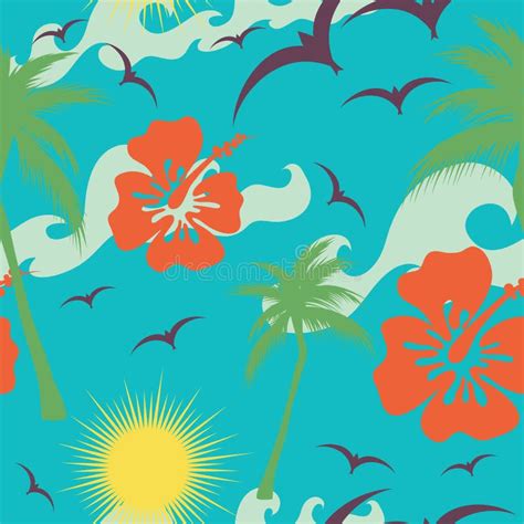 Vintage Tropical Background With Sea Waves And Sun Stock Vector