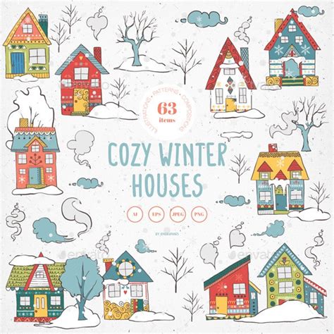 Cozy Winter Houses Vector Illustrations Vectors Graphicriver
