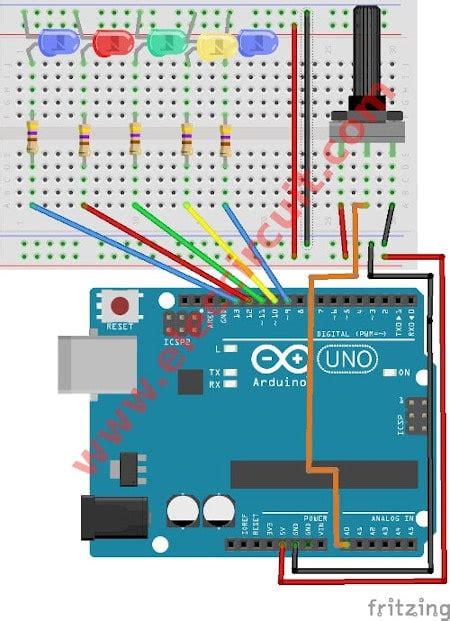 Led Chaser Using Arduino With Control Potentiometer Eleccircuit Com