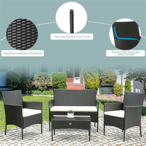 Gymax 4pcs Rattan Patio Conversation Set Outdoor Furniture Set Garden W