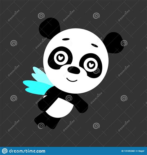Cute Vector Panda Panda In Love Gray Background Flat Design Vector