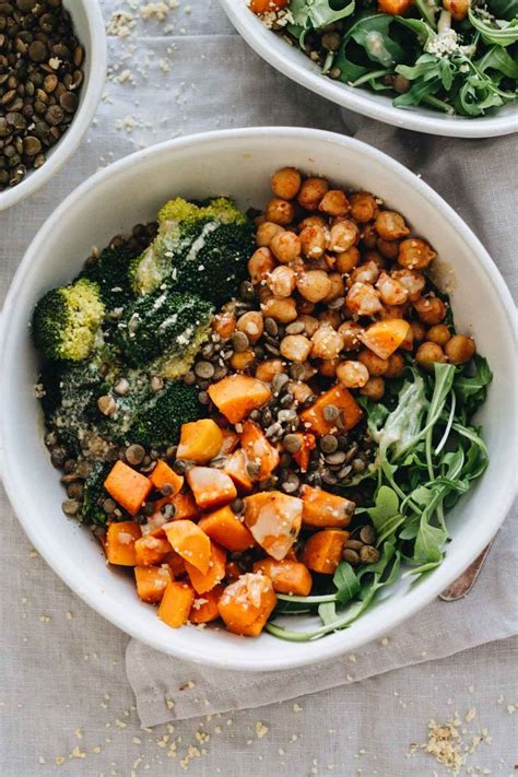 Either it starts with half a leftover roasted sweet potato, or i these days, i'm into topping my sweet potato bowl with a little bit of ground lamb (i keep some in my freezer at all times) spiced with cinnamon, cumin, and. Vegan Chickpea & Sweet Potato Bowls - Jar Of Lemons ...