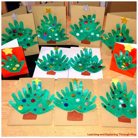 Learning And Exploring Through Play Hand Print Christmas Tree Cards