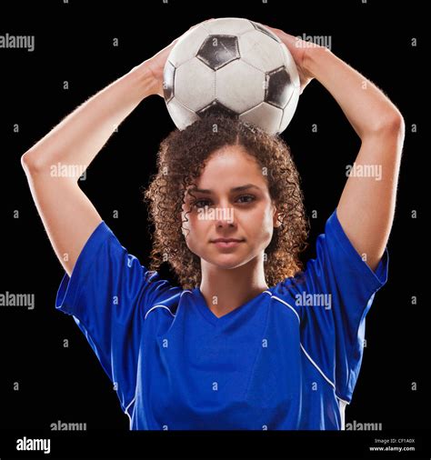 Caucasian Soccer Player Holding Ball Stock Photo Alamy