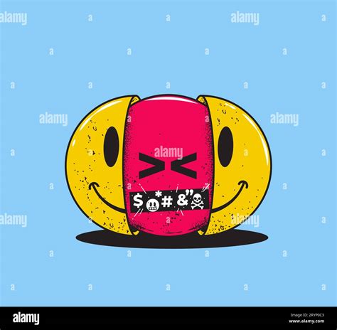 Cartoon Yellow Happy Smiled Emoji Face With Angry Red Furious Face