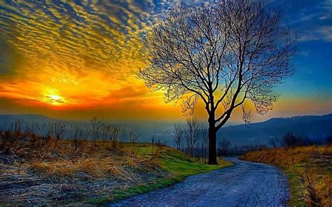 Solitario Paisaje Saturado De Color Beautiful Sky Winter Sunset