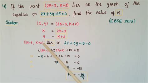 find k value if 2k 3 k 2 lies on the graph of the equation 2x 3y 15 0 asked in cbse 2013