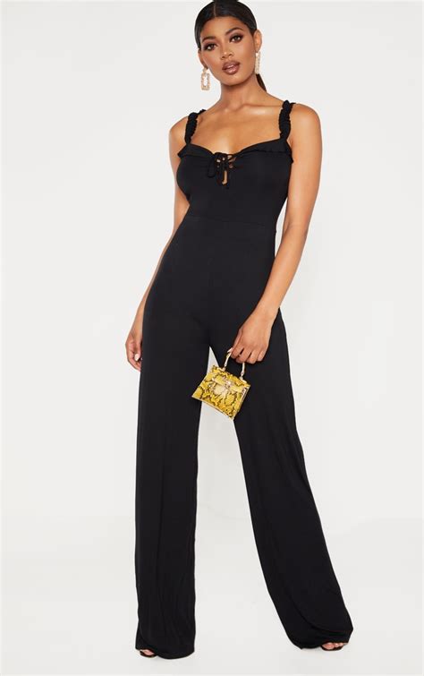 tall black wide leg jumpsuit tall prettylittlething usa