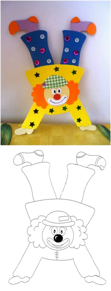 Clown aus tonpapier selber basteln (fensterbild oder mobile aus tonkarton ausschneiden). Clown basteln mit Kindern aus Tonpapier, Klorollen ...