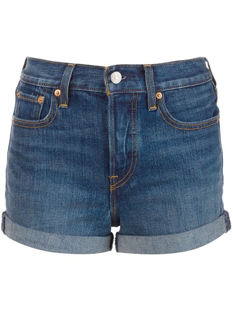 levi s high waisted denim shorts in blue lyst