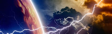 Download Wallpaper 3840x1200 Planet Clouds Lightning Multi Monitor