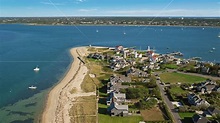 Oceanfront homes and Nantucket Harbor Lights, Nantucket, Massachusetts ...