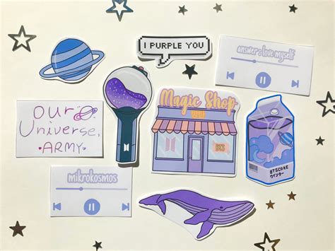 Bts Cute Aesthetic Magic Purple Army Journal Stickers Kawaii Etsy