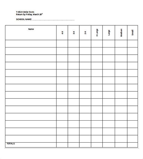 tshirt order form template business