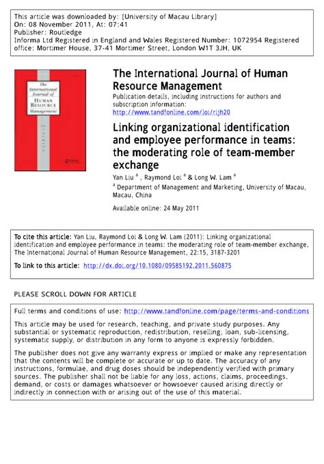 Pdf Linking Organizational Identification And Employee Performance In