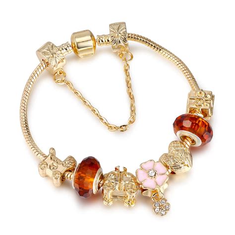 Charm Pan Bracelets And Bangles For Women Gold Color Crystal Beads