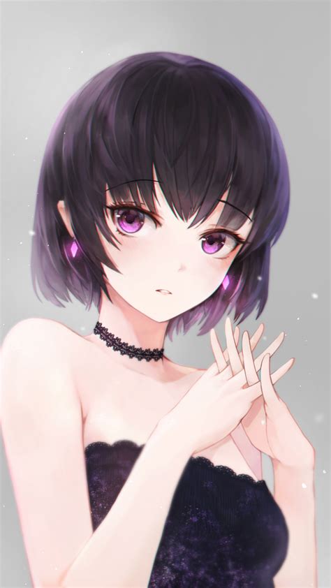 Anime Girl With Short Black Hair And Purple Eyes Otaku