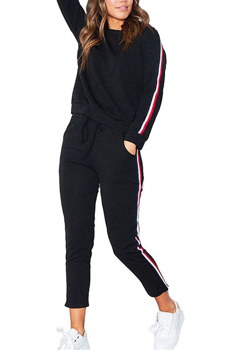womens ladies tracksuit sweatshirt side striped top pants sport suits 2 piece ebay