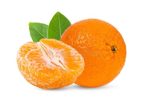 Mandarin Tangerine Citrus Fruit With Leaf Isolated On White Stock