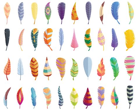 Feathers Icons Set Cartoon Style 8864016 Vector Art At Vecteezy
