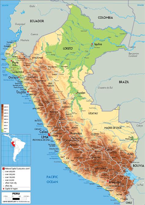 Peru Map Physical Worldometer