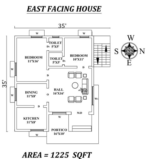 35 X35 Amazing 2bhk East Facing House Plan As Per Vastu Shastra Autocad