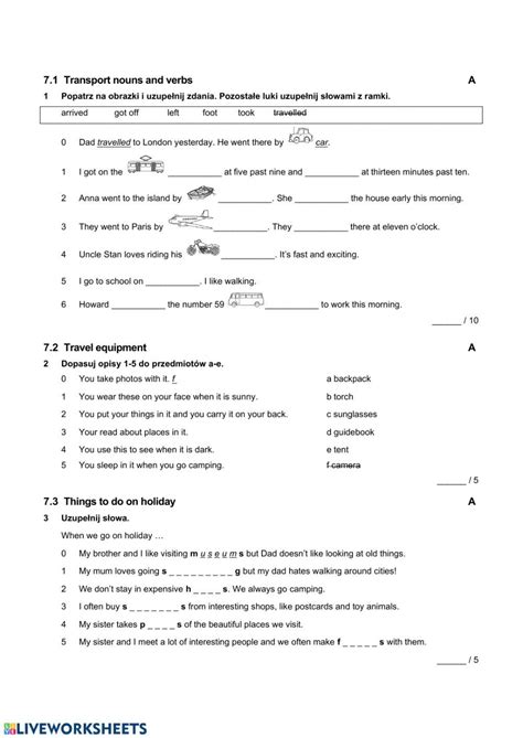 Vocabulary Unit 7 English Class A1+ - Interactive worksheet | Nouns and
