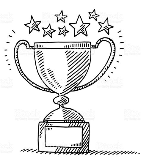 Hand Drawn Vector Drawing Of An Achievement Trophy And Stars