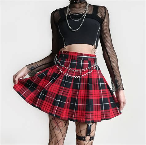 Tank Top Crop Top And Red Plaid Skirt Plaid Skirt Grunge Red Plaid
