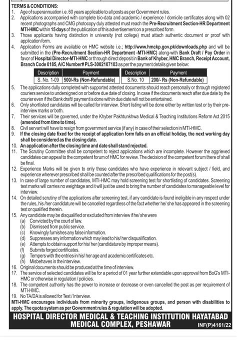 Medical Teaching Institution Hayatabad Jobs 2022 Online Apply Hmckp