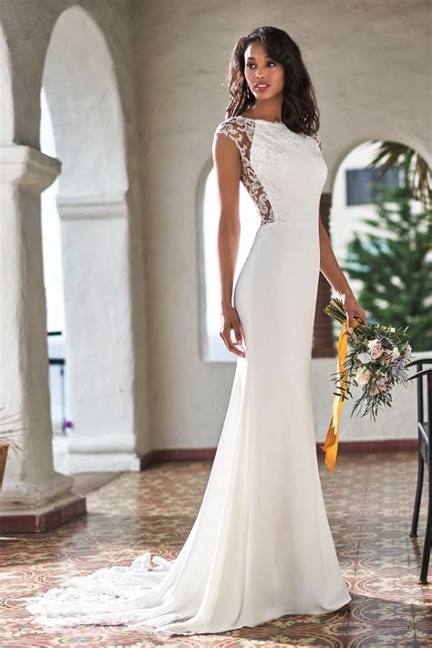 Adds a fun fashion statement, with a secure playful design. T212052 Romantic Sequin Lace & Stretch Crepe Wedding Dress ...