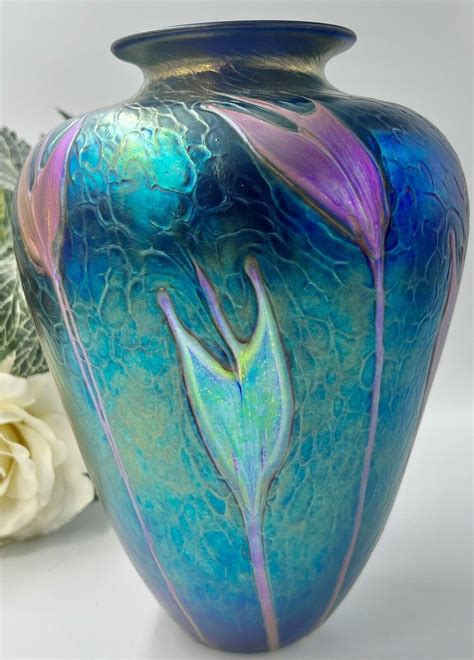 Gorgeous Charles Lotton Signed Blue Iridescent Cypriot Art Glass Vase 1992 — Sir Richards