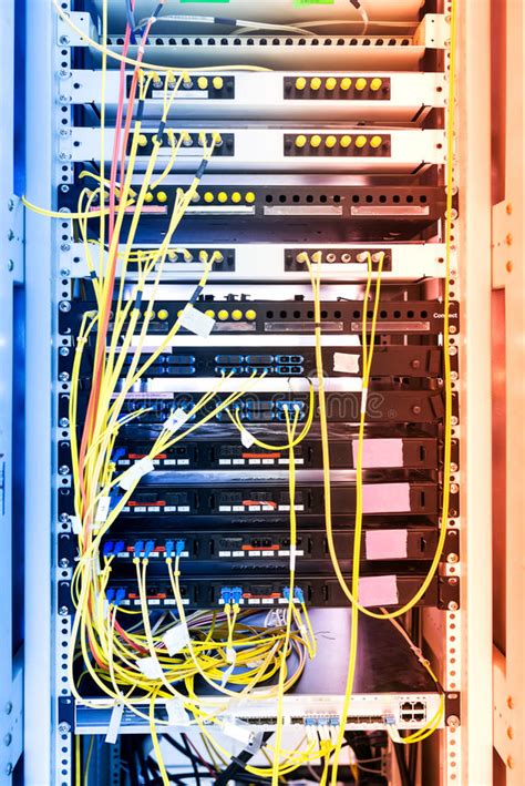 Fiber Optic With Servers In A Technology Data Center Stock Image