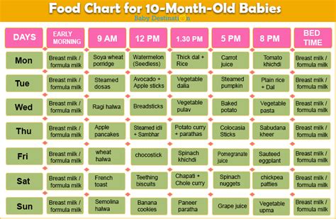 10 Months Baby Food Chart Food Menu With Recipes