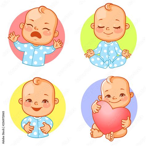 Set Of Baby Stickers Smiley Emoji Baby Cry Shout Smile Mediatate