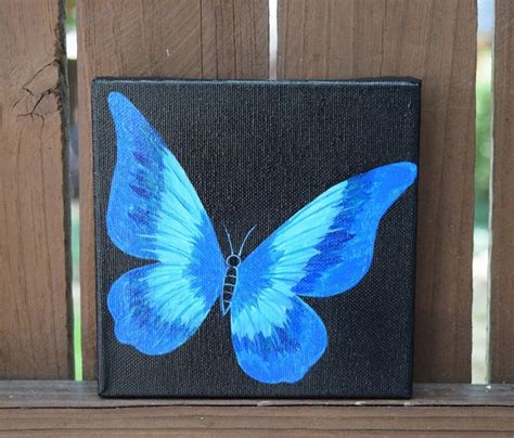 Beautiful Blue Butterfly Painting On 6x6 Canvas Butterfly Art