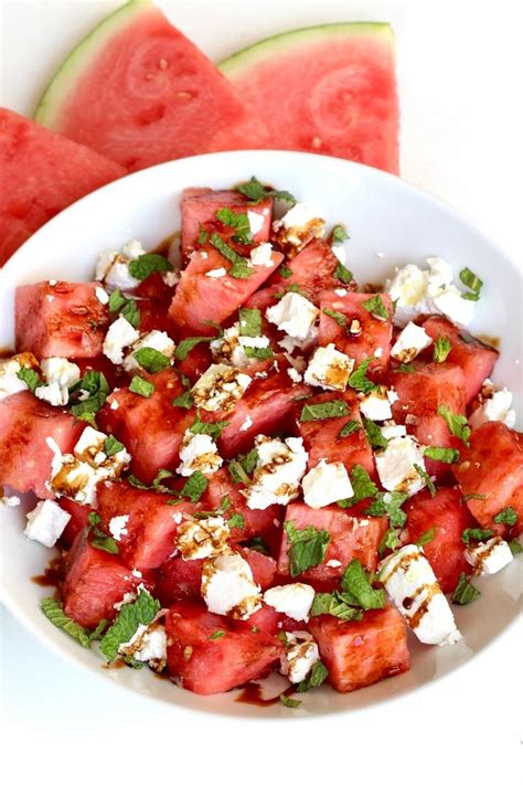 Watermelon Feta Salad With Mint And A Balsamic Glaze Watermelon And