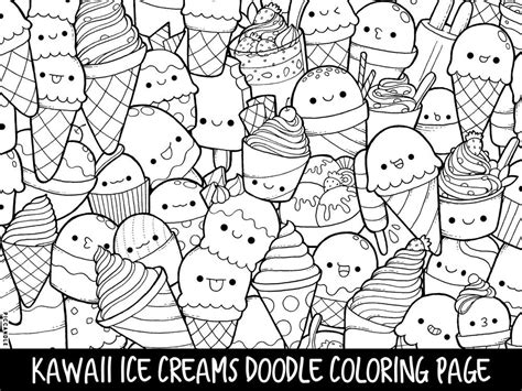 Ice Creams Doodle Coloring Page Printable Cutekawaii Coloring Page