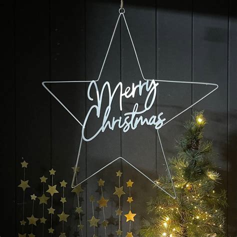 Merry Christmas Silver Star Hanging Decoration By Nest Ts